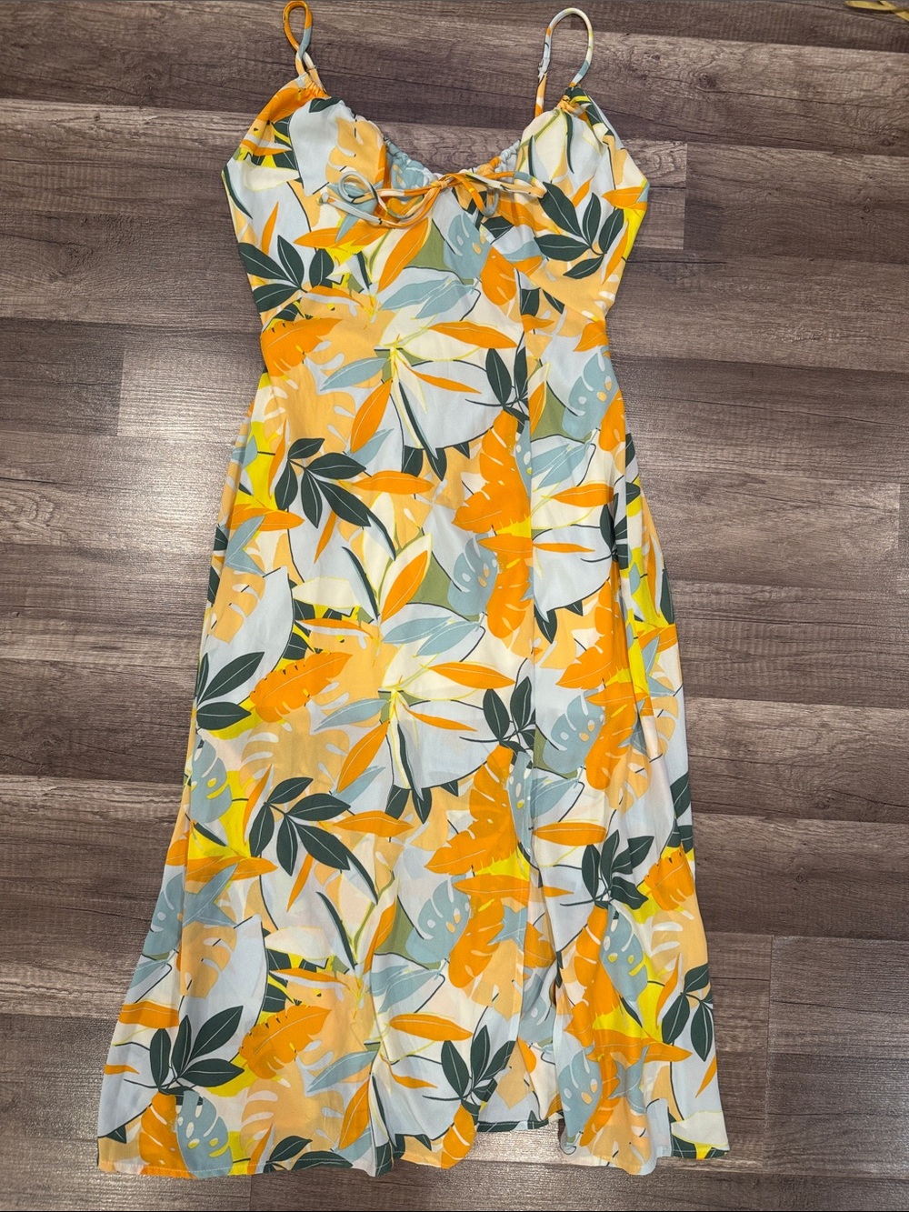 Sienna Sky Yellow Floral Midi Dress with Leaf Print
